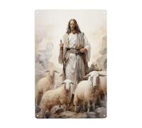 Jesús Y El Rebaño De Salvación Letrero De Estaño Retro Pintura De Hojalata Placa Vintage Cartel De Chapa para Bar Cafetería Tienda 20X30Cm