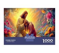 Jesús y Figura Entre Flores 1000 Piezas Paquete De Puzzle Ilustración Espiritual Puzzle Premium, Cartón - para Mayores Entusiastas, Entrena La Concentración, Regalo De Inauguración O Oficina 70x50cm