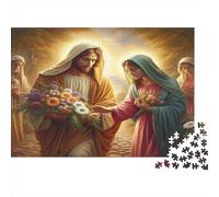 Jesús y María con Flores Puzzle 1000 Piezas Papel Reciclado para Adultos Puzzle para Adultos Juego Familiar Divertido y desafiante Regalo Divertido para casa Excelente Idea de Regalo 38x26cm/1000pcs