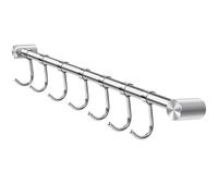 Jesustree Barra de Gancho de Cocina de Acero Inoxidable, 40 cm Colgador Utensilios Cocina Barra con 7 Ganchos Móviles, Soporte Barra Colgante para sartenes, varilla portavasos