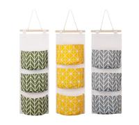 Jesustree Bolsa de Almacenamiento Colgante con Bolsillos, 3 Pieces Bolsa Colgante Pared de Lino, Organizador de Pared for Bolsa Colgante para Casa, Oficina, Dormitorio