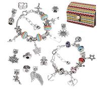 Jesustree Juego de pulseras para niñas, 58 piezas para hacer joyas con cadenas chapadas en plata y colgantes de color para niñas de 8 a 12 años