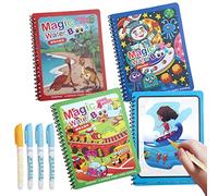 Jesustree Libro Magico Agua, Libro de Pintura de Agua Reutilizable con Pluma, Magic Water Drawing Book Educativo Juguete Regalo para Infantil Niños Niñas 2 3 4 5 6 Años, 4 Piezas