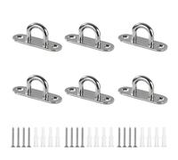 Jesustree Placa de Ojo de Acero Inoxidable, 6 Piezas M6 Ganchos de Techo Anclaje con Tornillos, Forma U Ganchos Placa de Ojal Pared para Objetos Colgantes, Macetas, Toldos