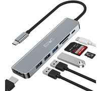 JESWO Hub USB C, 7 en 1 Adaptador USB C con HDMI 4K, USB 3.0 5Gbps, Lector de Tarjetas SD/TF, PD 100W, Adaptador Multipuerto, Compatible con Dispositivos MacBook Pro/Air, iPad Pro, DELL XPS Type-C...