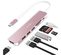 JESWO Hub USB C, Adaptador USB C 7 en 1 con HDMI 4K, USB 3.0, Lector de Tarjetas SD/TF, 100W PD, Adaptador multipuerto, Compatible con Dispositivos MacBook Pro/Air, iPad Pro, DELL XPS...（Oro Rosa）