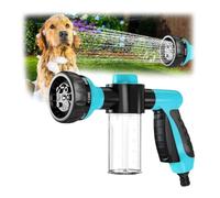 Jet Dog Wash - Pulverizador de ducha para perros, boquilla de manguera de jardín, spray de espuma ajustable con dispensador de jabón, modo de rociador 8 en 1, boquilla de lavado de perros para riego
