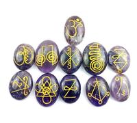 Jet International Amatista K-Aruna Reiki 11 Conjunto de piedras Cristal ovalado Piedras preciosas Grabado Chakra curativo Folleto gratuito La imagen de la terapia con cristales es SOLO una referenci