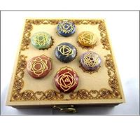 Jet International Caja de Chakra de Piedras de Energía con Piedras Preciosas Grabadas con Reiki Redondo A ++ Establece Terapia de Cristal Curativo con Bolsa Palma Preocupación Pulgar Piedra Regalo P