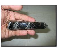 Jet International Energizado Negro Turmalina Obelisco Orgone Jumbo Varita de masaje con punta facetada Gemstone Stick Cobre enérgico Chokurei de cobre Reiki Holy