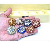 Jet International Energized Lucky 7 (Seven) Round Reiki Palm Stone Chakra w/Box Folleto gratis Terapia con cristales Cristales curativos Imagen grabada tallada es SOLO una referencia