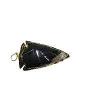 Jet International Exquisita turmalina negra Punta de flecha chapada en oro Colgante plano galvanizado Folleto gratuito Terapia de cristal Reiki Curación Divina radiestesia Chakra Equilibrio Meditaci