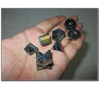 Jet International Hermoso A ++ Tigre azul 7 piedras Conjuntos de geometría sagrada Piedras preciosas Sólido Platónico Calidad superior Grado Merkaba Star w/Velvet Pouch Atractivo Limpieza Vida Vit