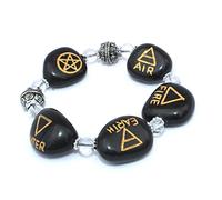 Jet International Hermoso Black Jasper 5 Elements Stretch Crystal Bracelet A ++ Gemstone Semiprecious Natural Genuine Healing Energy Metaphysical