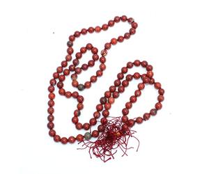 Jet International Mejor calidad Jaspe rojo Japa Mala Folleto gratuito Terapia con cristales 7-8 mm 108 + 1 Oración A ++ Cuentas Meditación Concentración Curación Bendito Om Aum Yoga energizado Gayat