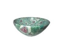 Jet International Natural Ruby Fuschite Bowl 3"Piedra preciosa grande Enorme Grande A + Tallado a mano Cristal Altar Bandeja de curación Plato Enfoque devocional Chakra espiritual Limpieza Metafí
