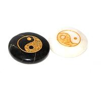 Jet International Nuevo conjunto de meditación Ying Yang 2 piedras redondo negro blanco ágata cuerpo de cuarzo Chakras Reiki Set de regalo Cristal Gemstone grabado Chakra curativo bolsa de equilibri