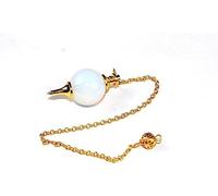 Jet International Opalite Sphere Ball Péndulo Chapado en Oro Opal Tallado Hecho a Mano Antiguo India Reiki Dowsing Curación Chakra Imagen de Equilibrio es Solo una Referencia.