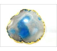 Jet International Posavasos de ágata chapada en oro Azul claro Individual (1) Pieza 4 pulgadas Aprox. Good Luck Gemstone Saucer Geode Stone Cup Holder Decoración de la mesa La imagen del hogar es SO