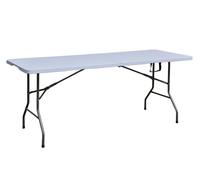 Jet-Line® Mesa de jardín, plegable, 180 x 70 x 74 cm, resistente a la intemperie, portátil, plástico, jardín, terraza, camping, mesa plegable, mesa de camping, mesa de buffet, color blanco