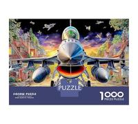 Jet Over Town 1000 Pieces Jigsaw Puzzle for Families, Psychedelic Clouds Educational Challenge Game Gifts for Men Women 52x38cm/1000pcs