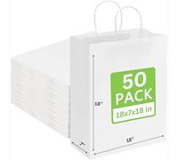 JET PAPER BAGS - 50 bolsas grandes de papel blanco con asas, ideales para llevar, comestibles, golosinas, venta al por menor, fiestas, regalos, bodas, bolsas de regalo de papel kraft reciclables con
