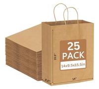 JET PAPER BAGS Bolsas de regalo de papel kraft virgen de 15 x 10 x 15.75 pulgadas con asas trenzadas a granel. Ideal para bricolaje, negocios, comida para llevar, comestibles, golosinas, compras y