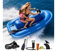 Jet Ski eléctrico Inflable 500W/700W, Barco Surf con Motor sin escobillas, Patinete acuático Mano 9 velocidades, Barco Jet de 330lb for océanos y Lagos(Motorboat+500w 16a Thruster)