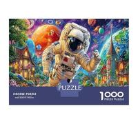 Jet sobre el Pueblo Rompecabezas De 1000 Piezas Astronauta en el Espacio Rompecabezas Desafiantes Rompecabezas De Decoración Hogareña CArteón 100% Reciclado Regalos para Hombres 52x38cm/1000pcs