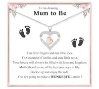 JETBON Regalo para futura mamá - Regalo de embarazo para futura madre, collar de plata con corazón en forma de pies de bebé para mujer, madre, madre, primera vez, regalo de maternidad, Zirconia