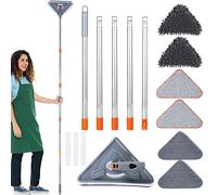 Jetcloud Trapeador triangular de limpieza ajustable extensible de 85 pulgadas de largo para limpieza de pared, mopa retráctil de microfibra seca y húmeda, limpiador de polvo con 6 cabezales de fregona