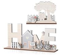 Jetec 2 Piezas Adornos de Casa Expositor Decorativo Letra HOME Placa de Madera en Árbol Decoración para Recibidor Sala Alféizar Pasillo y Dormitorio Regalo para Casa Nueva Navidad Novios Boda