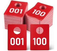 Jetec 2 Sets de Tickets de Guardarropa Numerados 1-100, Fichas de Plástico Numeradas, Impresión a Doble Cara con Diseños Estándar y Espejados, Boletos de Rifa para Eventos en Vivo (Rojo)