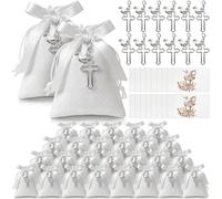 Jetec 30 Juegos Bolsas Confeti para Comunión, Confirmación y Bautismo Llavero con Cruz Etiquetas para Recuerdos de Fiesta Bolsa Blanca con 1 Cinta Porta-Regalos Recuerdos de Comunión para Bodas