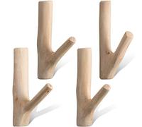 Jetec 4 Piezas Ganchos de Pared de Rama Árbol de Madera Natural Vintage Real Set de Ganchos Hecho a Mano Montados en Pared Ganchos Adhesivos Decorativos Rústicos Succión Fuerte (Ancho 2-3 cm)