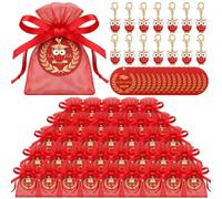 Jetec 50 Set Recuerdos de Graduación 50 Bolsitas Rojas para Graduación 50 Llaveros de Búho 50 Etiquetas Redondas Rojas 1 Rollo de Cinta de Regalo para Fiesta