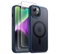 JETech 3 en 1 Funda Magnética para iPhone 14 6,1 Pulgadas con 2 Protectores Pantalla Cristal Vidrio Templado, Compatible con MagSafe, Carcasa Respaldo Mate Translúcida (Azul Tempestad)