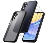 JETech 3 en 1 Funda Mate para Samsung Galaxy A15 5G / 4G 6,5 Pulgadas con 2 Protector Pantalla Cristal Vidrio Templado, Carcasa Antigolpes Translúcida Esmerilada con Protección Cámara (Negro)