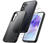 JETech 3 en 1 Funda Mate para Samsung Galaxy A55 5G con 2 Protector Pantalla Cristal Vidrio Templado, Carcasa Antigolpes Translúcida Esmerilada con Protección Cámara (Negro)