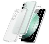 JETech 3 en 1 Funda Mate para Samsung Galaxy S23 FE 6,4 Pulgadas con 2 Protector Pantalla Cristal Vidrio Templado, Carcasa Antigolpes Translúcida Esmerilada con Protección Cámara (Translúcida)