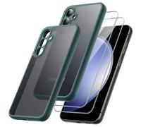 JETech 3 en 1 Funda Mate para Samsung Galaxy S23 FE 6,4 Pulgadas con 2 Protector Pantalla Cristal Vidrio Templado, Carcasa Antigolpes Translúcida Esmerilada con Protección Cámara (Verde Noche)