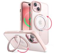 JETech Funda Anillo Giratorio 360 Grados para iPhone 15 Plus 6,7 Pulgadas Compatible con MagSafe, Carcasa Slim Antigolpes con Soporte & Porta Anillos (Rosado)