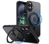 JETech Funda Anillo Giratorio 360 Grados para iPhone 16 6,1 Pulgadas con Botón Control Cámara, Compatible con MagSafe, Carcasa Slim con Soporte & Porta Anillos (Negro)