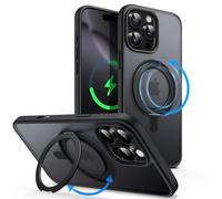 JETech Funda Anillo Giratorio 360 Grados para iPhone 16 Pro 6,3 Pulgadas con Botón Control Cámara, Compatible con MagSafe, Carcasa Slim con Soporte & Porta Anillos (Titanio Negro)