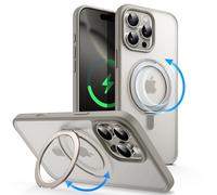 JETech Funda Anillo Giratorio 360 Grados para iPhone 16 Pro 6,3 Pulgadas con Botón Control Cámara, Compatible con MagSafe, Carcasa Slim con Soporte & Porta Anillos (Titanio Natural)