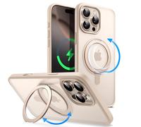 JETech Funda Anillo Giratorio 360 Grados para iPhone 16 Pro 6,3 Pulgadas con Botón Control Cámara, Compatible con MagSafe, Carcasa Slim con Soporte & Porta Anillos (Titanio Color Desierto)