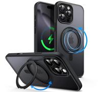 JETech Funda Anillo Giratorio 360 Grados para iPhone 16 Pro MAX 6,9 Pulgadas con Botón Control Cámara, Compatible con MagSafe, Carcasa Slim con Soporte & Porta Anillos (Titanio Negro)