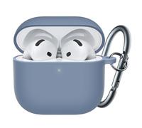 JETech Funda Carcasa Actualizada Silicona para AirPods 4.ª Generación (2024) con Llavero, Interior de PC Dura, Piel Protectora Antigolpes Caparazón, LED Frontal Visible (Azul Alaska)
