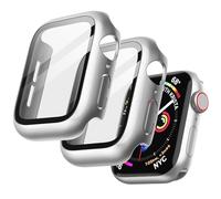 JETech Funda con Protector de Pantalla para Apple Watch SE 3/2/1 (2025/2022/2020) / Series 6 5 4 44mm, Cover Protectora Completo, Película Cristal Vidrio Templado, 2 Unidades (Plata)