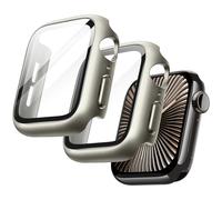 JETech Funda con Protector de Pantalla para Apple Watch Series 11/10 46mm, Carcasa General Protectora, Cristal Vidrio Templado Incorporado Alta Sensibilidad, 2 Unidades (Titanio Natural)